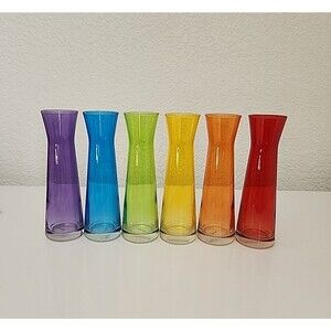 LOT OF 6 SET COLORFUL LEONARDO OF GERMANY, ROSE ART GLASS VASE 8" Tall Beautiful